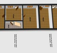 Ground floor plan of a family house with four rooms and a staircase.