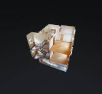 3D model of a family house interior with multiple rooms and a staircase.