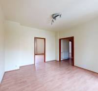 An empty room with a wooden floor and two doors in a family house.