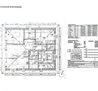 Floor plan of a family house with room layout and technical specifications.