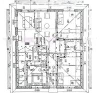 A black and white floor plan of a house with four rooms, a kitchen, and amenities, suitable for residential plots.