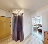 Entrance hallway in a 3-room apartment with wooden flooring and a mattress screen.