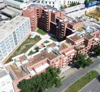 Residential complex with terraces and greenery in Bratislava on Košická Street.
