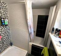 A bathroom in a family house with a modern shower tray and mosaic tiles.