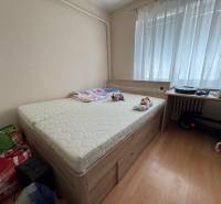 Bedroom in a family house with wooden flooring, a bed, and a desk.