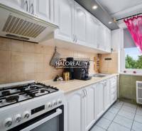 A kitchen in a 2-room apartment with a gas stove and white cabinets.