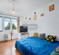 A room in a 2-bedroom apartment with colorful pillows, a TV, and wall decorations.