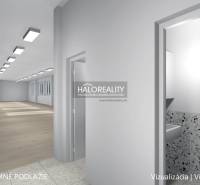 Visualization of commercial spaces with a corridor and a room with access to the main area.
