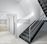 Stairs leading to open commercial spaces with modern lighting.