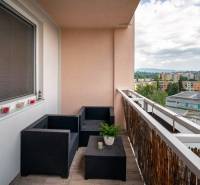 The balcony of a 3-room apartment on Prostějovská Street in Prešov with a view of the city.
