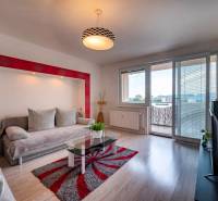 Living room in a 3-room apartment with a sofa, balcony, and television.