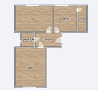 Floor plan of a 2-room apartment with a kitchen, pantry, and bathroom with toilet.