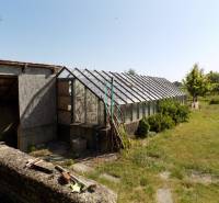 A greenhouse next to a family house on Veľko Kosihy Street in the town of Veľké Kosihy near the garden.