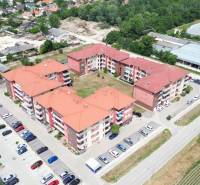 Aerial view of 4-room apartments on Viztorony Street in Rajka, parking lot, surroundings.