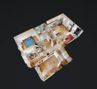 Floor plan of a 4-room apartment with wooden floors and organized interior.