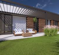 Family house in Gaboltov with a terrace, pergola, garden furniture, and ornamental plants.