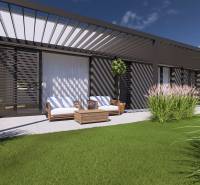 Family house in Gaboltov with a terrace, garden furniture, and ornamental grasses in the garden.