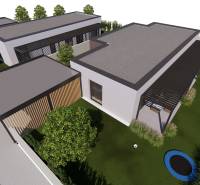 A family house in Gaboltov with a pavilion roof, lawn, and built-in trampoline.