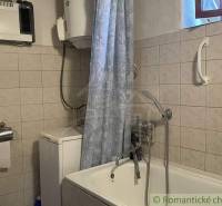 A bathroom in a family house with a shower, bathtub, and washing machine.