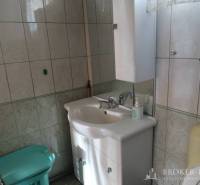 A sink and a washing machine in the bathroom of a family house, tiles with green details.