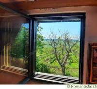From the cottage, there is a view of vineyards and trees, a beautiful landscape near Malé Kozmálovce.