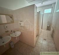 A bathroom in a family house with sinks, toilets, and a window.