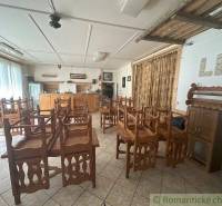 Interior of a family house with wooden chairs and a bar counter.