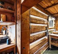 A wooden interior of a cabin with a sink and a toilet, cozy traditional design.