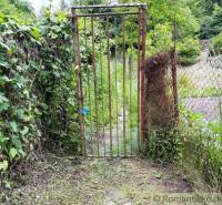 A garden in Lamač near Bratislava with a metal gate in the fence.