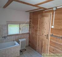 A bathroom in a cabin with wooden paneling, a bathtub, and a radiator.