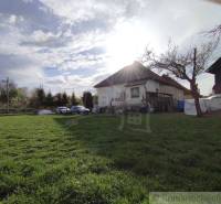 A grassy plot with a beautiful rural view, a tree, and a family house in the countryside.