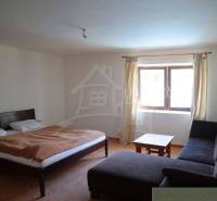 The room offers a comfortable bed and a sofa set with a view from the window in a family house.