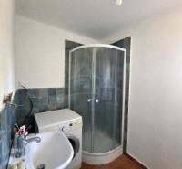 The bathroom includes a shower, a sink, and a washing machine. A practical family house.