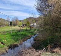 A peaceful countryside with a cottage by the stream and a rural environment surrounded by greenery.