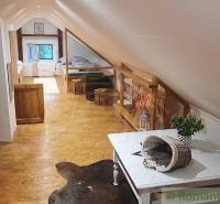 Attic space with wooden floor, bed, plant, table, and family house.