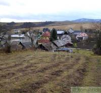A village meadow with cottages, gardens, trees, and mountains in the distance, a peaceful atmosphere.