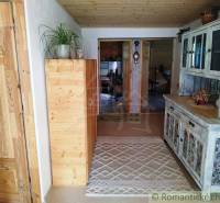 A hallway in a family house, wooden furniture, carpet, and a plant.