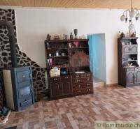 Living room with a fireplace, antique furniture, and interior in a family house.