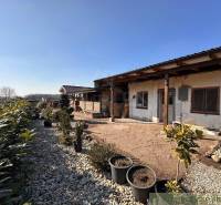 Family house with a veranda, gravel path, flower pots, and a landscaped garden for sale.