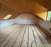 Attic in a family house with a wooden floor and skylights. It feels spacious.