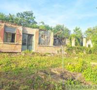 Abandoned building with a damaged roof and overgrown grounds, surrounded by nature.