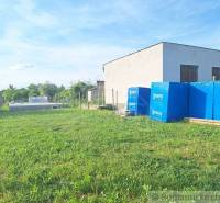 In the picture, there is a garden, stacked building materials, and a building.