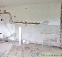 The shabby interior shows a construction site with exposed bricks and plaster, suitable for a cottage renovation.