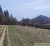 Fields by the forest and gardens, hills in the background, natural landscape of Slovakia.