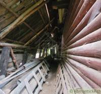 Abandoned wooden structure, rustic interior, old family house with wood and ladders.