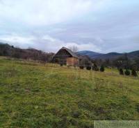 A country cottage with a wooden roof on agricultural and forest land, surrounded by nature.