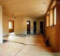 Interior of a house with a wooden ceiling and plaster; family house under renovation.