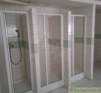 Three shower enclosures with ceramic tiles are part of the public spaces.