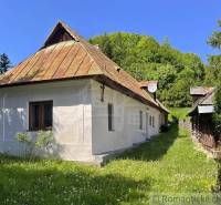 A family house surrounded by nature, with an old roof and a satellite dish in the yard.