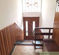 Wooden walls, entrance door, staircase, bright space, family house, cozy living.